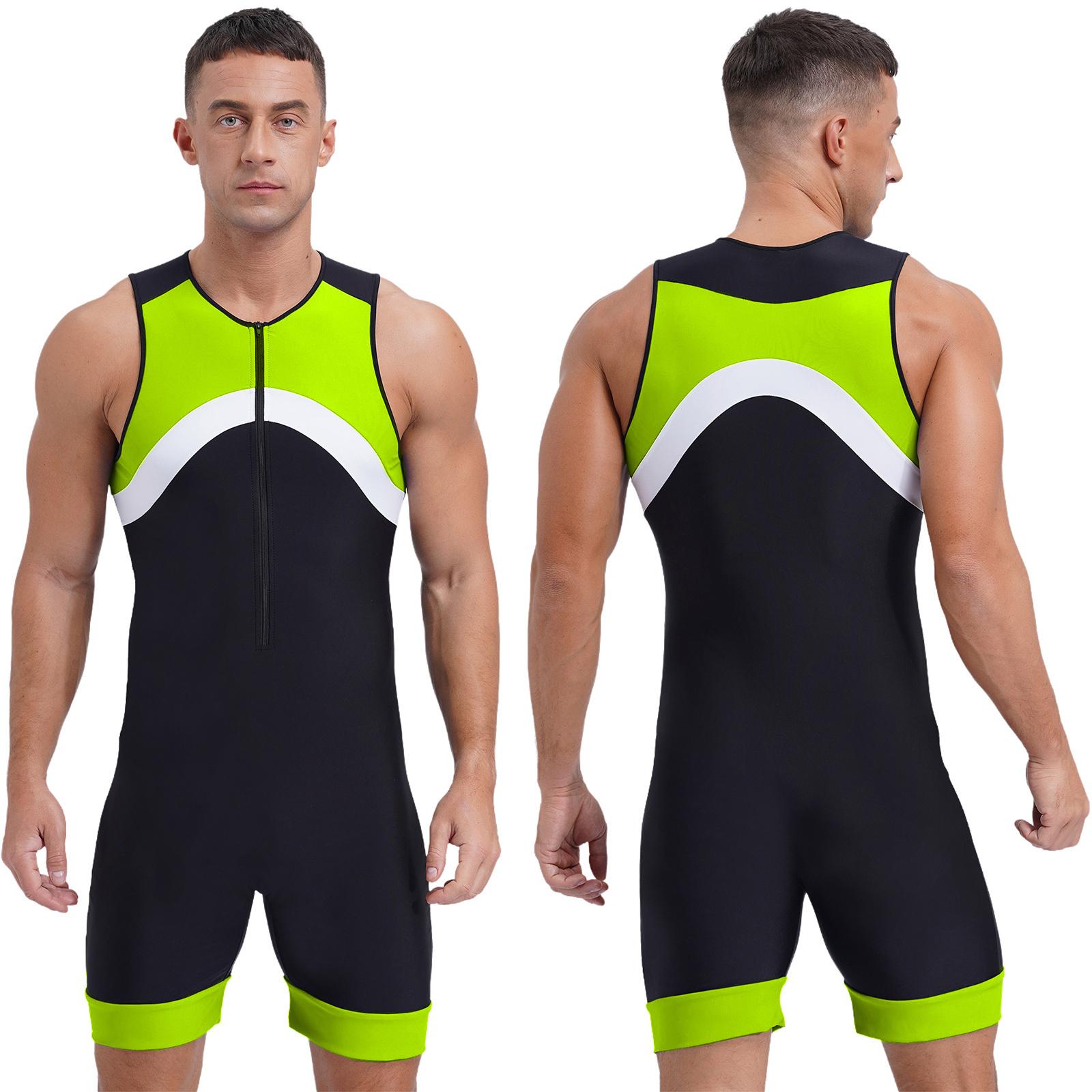 Herren Badeanzug Einteiler Jumpsuit Shorty Neoprenanzug Badeanzug Sportliche Bademode 4XL fluoreszierende grün von Joom DACH