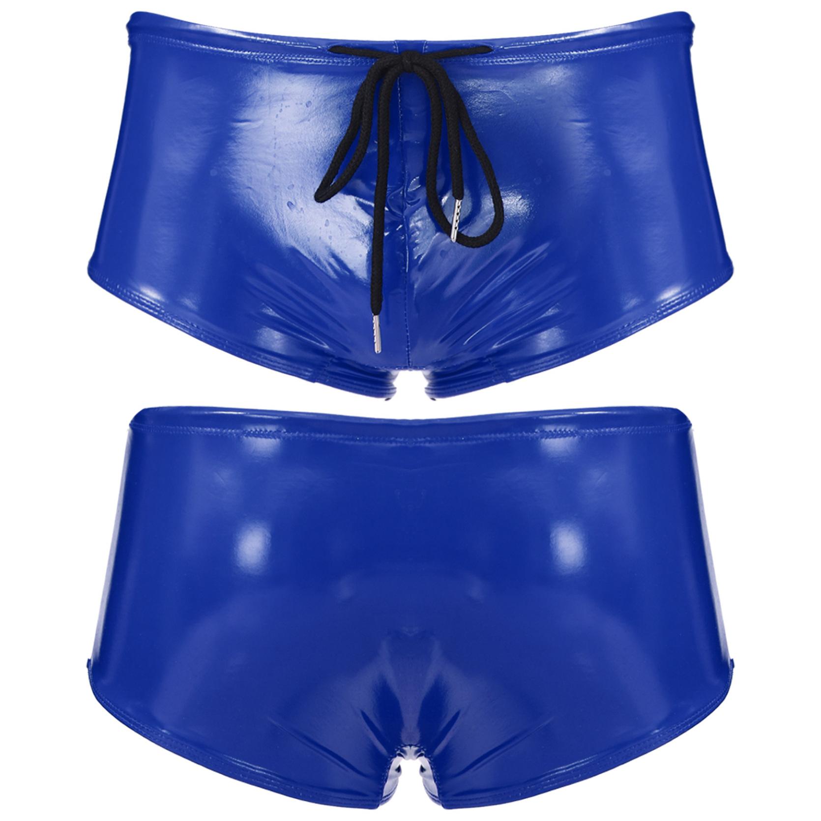 Herren-Badehose aus Lackleder im Wet-Look mit niedrigem Bund und Kordelzug, Boxershorts, Badebekleidung L von Joom DACH