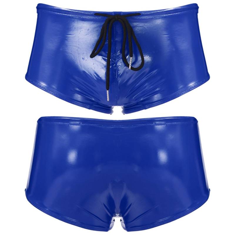 Herren-Badehose aus Lackleder im Wet-Look mit niedrigem Bund und Kordelzug, Boxershorts, Badebekleidung L blau von Joom DACH