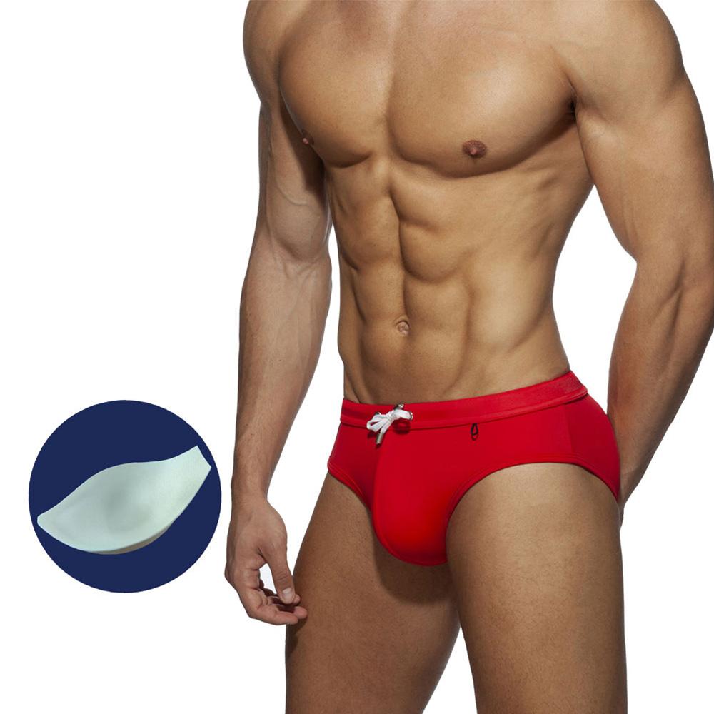 Herren-Badehose mit Farbblock-Patchwork, schnell trocknend, gepolstert, verbessert die Badebekleidung L rot von Joom DACH