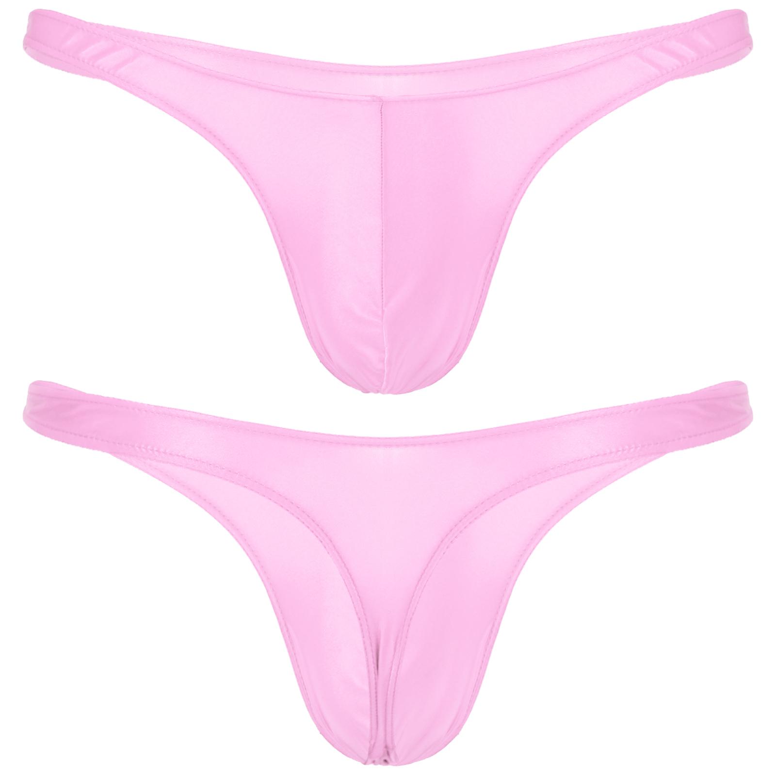 Herren-Bademode, glänzender Bulge-Beutel, Tanga, Mini-Bikini-Unterwäsche, niedrige Taille, Unterhose, Badebekleidung, Badehose XXL rosa von Joom DACH