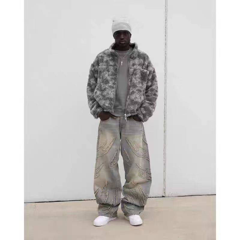 Herren Baggy Ästhetische Streetwear Jeans Männlich Retro Mode Weitbeinige Denimhosen Grafisch Bestickt Designer Hip Hop Denimhose L blau von Joom DACH