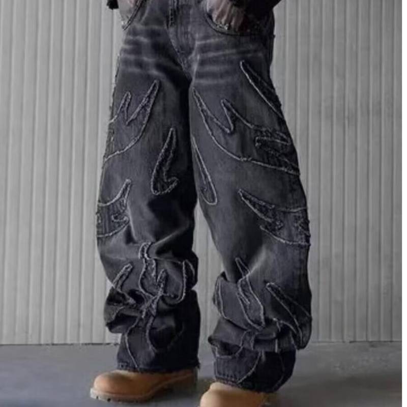 Herren Baggy Ästhetische Streetwear Jeans Männlich Retro Mode Weitbeinige Denimhosen Grafisch Bestickt Designer Hip Hop Denimhose S von Joom DACH