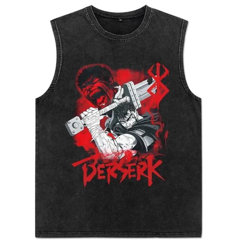 Herren Berserk T-Shirt Anime Gewaschene Weste Guts Ärmellos Vintage Tanktops Streetwear Baumwoll-Tops T-Shirts L von Joom DACH