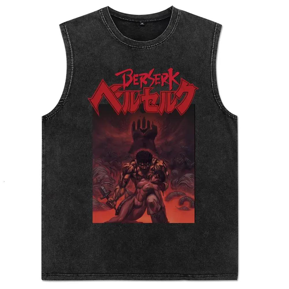 Herren Berserk T-Shirt Anime Gewaschene Weste Guts Ärmellos Vintage Tanktops Streetwear Baumwoll-Tops T-Shirts L von Joom DACH