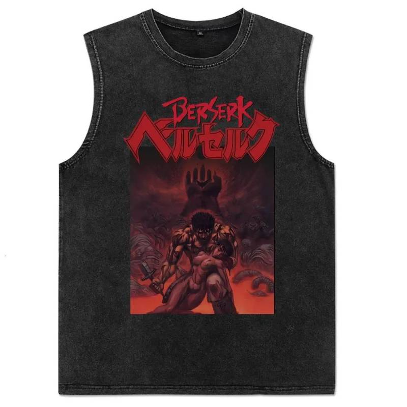 Herren Berserk T-Shirt Anime Gewaschene Weste Guts Ärmellos Vintage Tanktops Streetwear Baumwoll-Tops T-Shirts L von Joom DACH