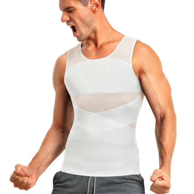 Herren Body Shaper Schlankheitshemd Bauchkontrollweste Brustkompression Basisschicht Bauch Slim Muscle Tank Tops Shapewear Taillentrainer Unterhemden L weiß von Joom DACH