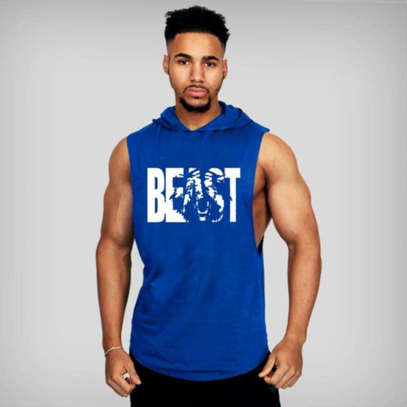 Herren Bodybuilding Fitness Sport Weste Kapuzen ärmelloses T-Shirt Fünf-Sterne-Nähte lose große Größe XXXL dunkelblaue von Joom DACH