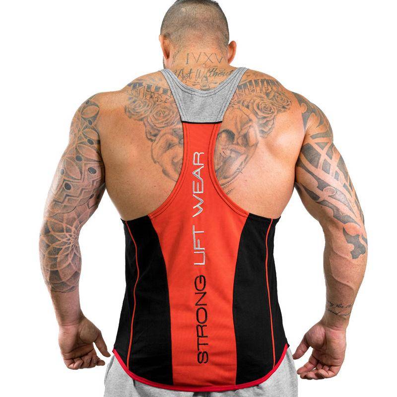 Herren-Bodybuilding-Tanktops, Fitnessstudio, Fitness, ärmelloses Hemd, Baumwolle, lässig, Unterhemd L rot/schwarz von Joom DACH