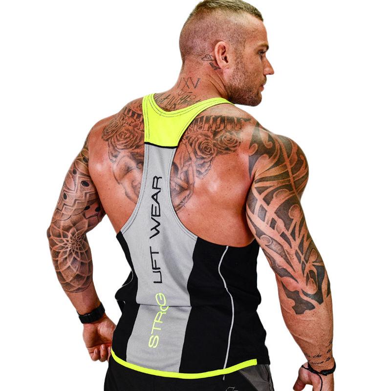 Herren-Bodybuilding-Tanktops, Fitnessstudio, Fitness, ärmelloses Hemd, Baumwolle, lässig, Unterhemd XXL gelb/schwarz von Joom DACH