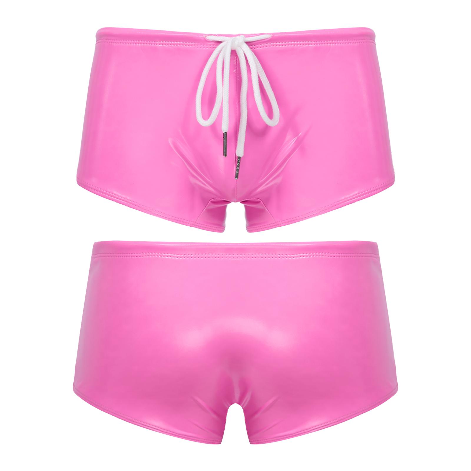 Herren-Boxershorts aus Lackleder im Wet-Look, Badehose, Badeanzug, Lounge-Unterwäsche L rosa von Joom DACH