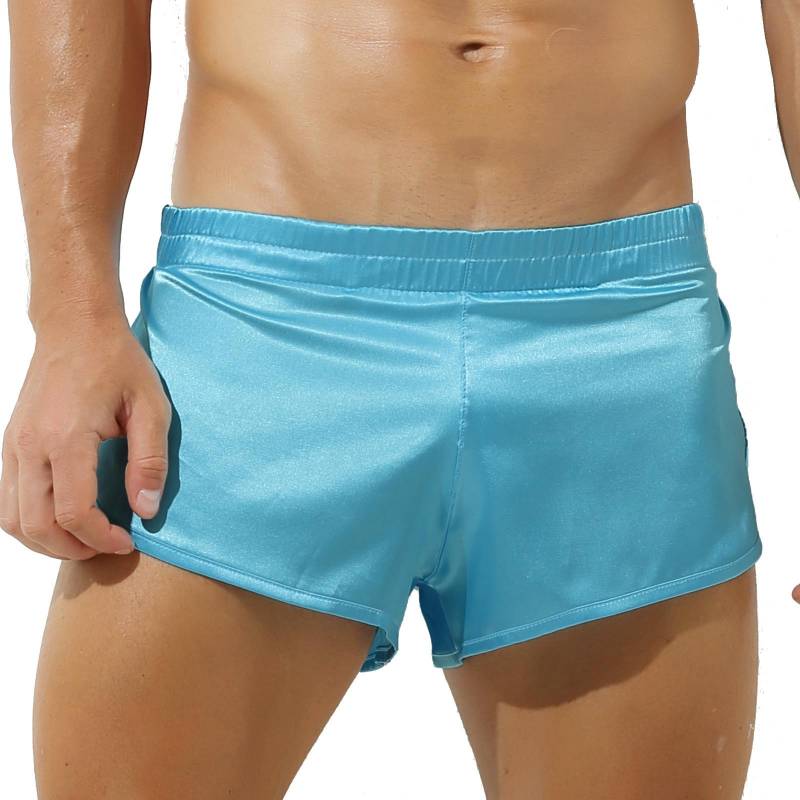 Herren-Boxershorts aus Satin mit niedriger Taille und seitlichem Schlitz, elastischem Bund, Shorts, Unterhose, Nachtwäsche XL blau von Joom DACH