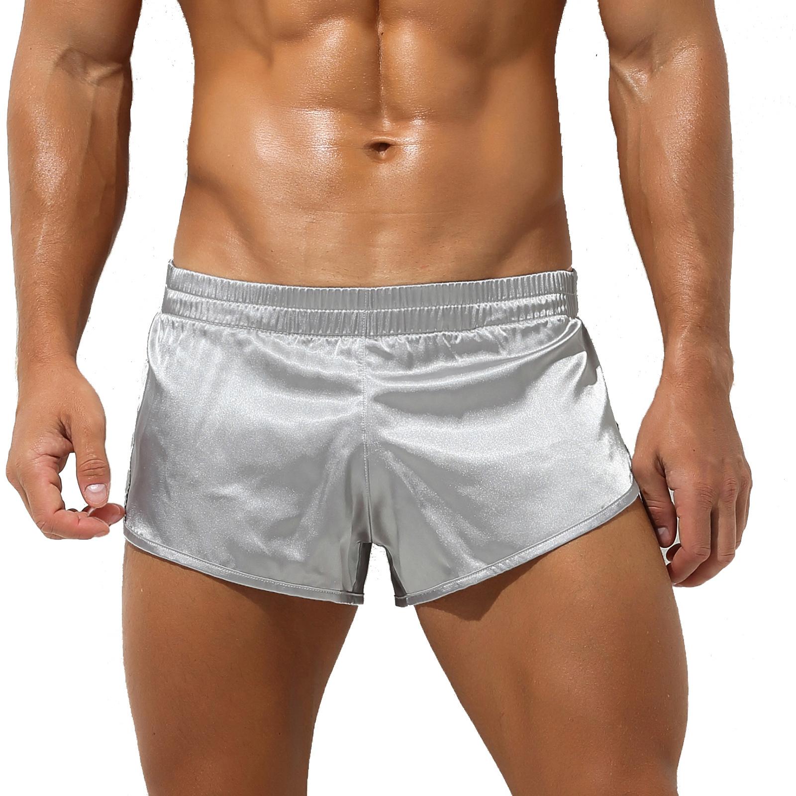 Herren-Boxershorts aus Satin mit niedriger Taille und seitlichem Schlitz, elastischem Bund, Shorts, Unterhose, Nachtwäsche XL grau von Joom DACH