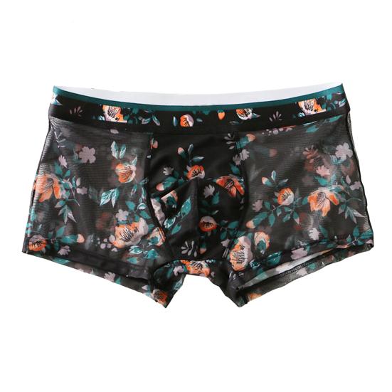 Herren-Boxershorts mit ultradünnem Netzstoff und Aufdruck, mittlere Taille, schnelltrocknend, feuchtigkeitsableitend, Übergröße, Homewear, Schlafshorts, Sommerunterhose L schwarz von Joom DACH