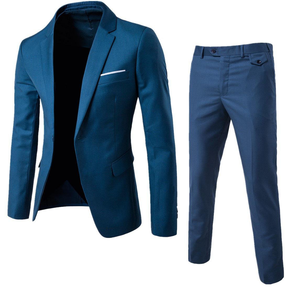 Herren Britischer Stil Elegante Blazer 2-teilige Sets Business Hemd Hose Jacke Mantel 3 Anzüge Formelle Kleidung Hochzeitsanzug S meer-blaue von Joom DACH