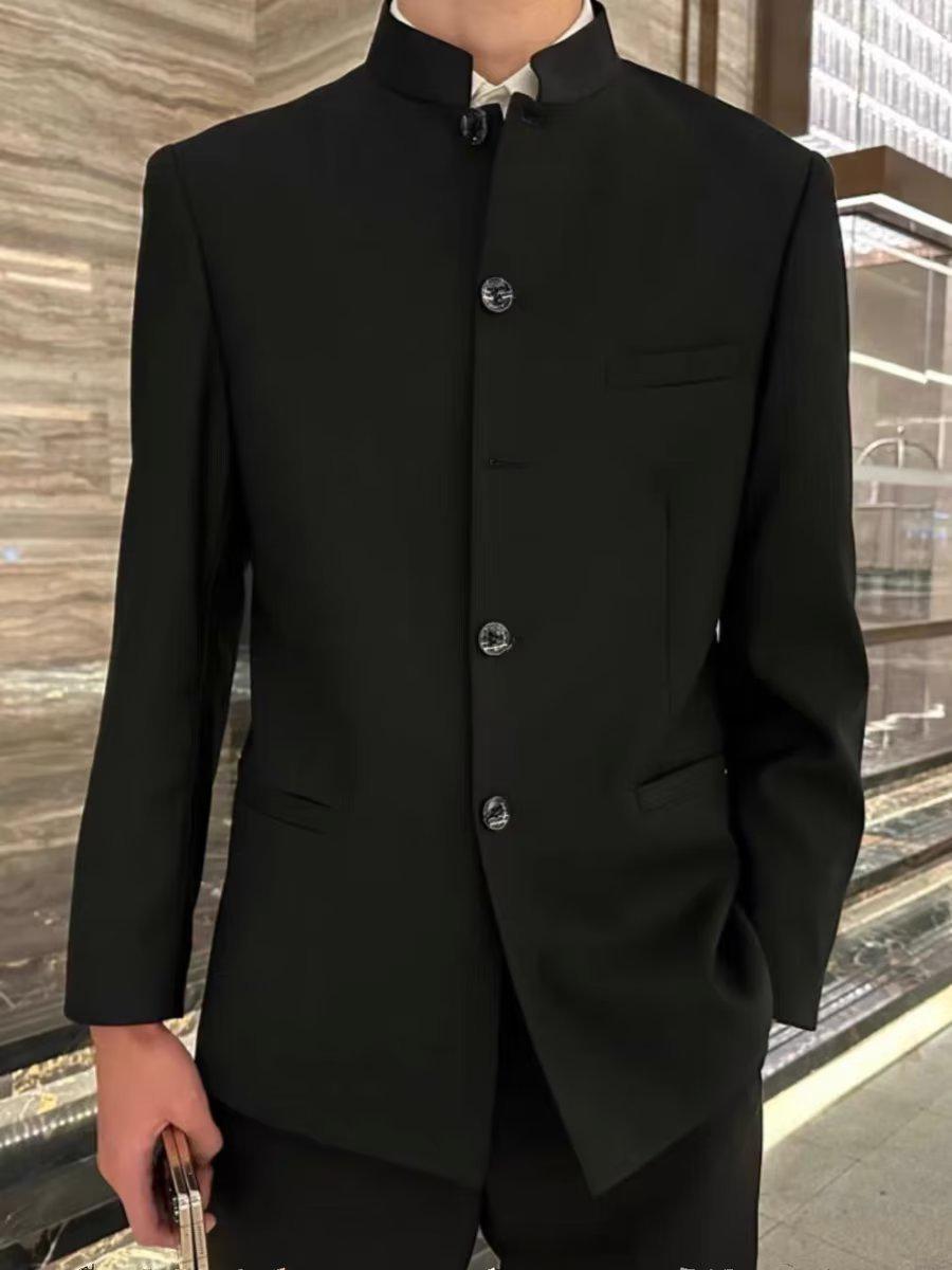 Herren Business Casual Stehkragen Einfarbig Tang Anzugjacke 3XL schwarz von Joom DACH