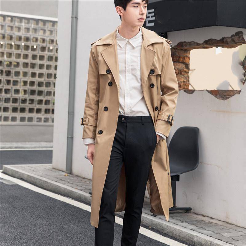 Herren Business Langer Trenchcoat für große Männer Frühling Herbst Zweireihiger männlicher Windjackenmantel S khaki von Joom DACH