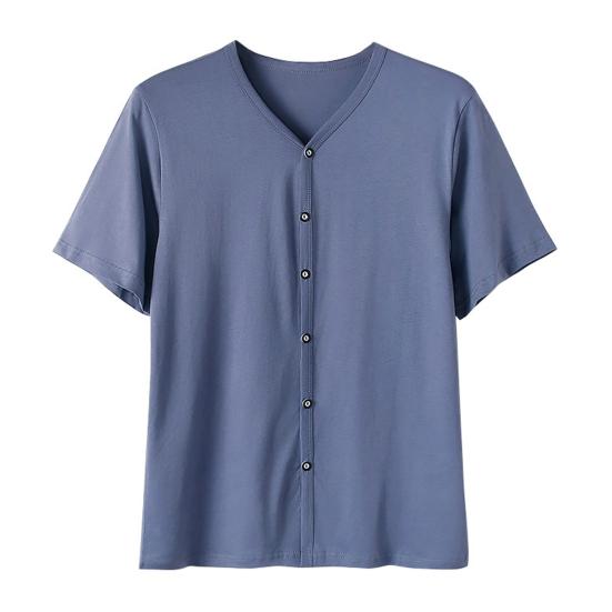 Herren Button-Down-T-Shirt, einfarbig, V-Ausschnitt, kurzärmelig, Sommer, lässig, atmungsaktiv, Oberteil für den täglichen Gebrauch auf der Straße XL von Joom DACH