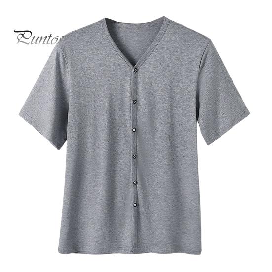 Herren Button-Down-T-Shirt, einfarbig, V-Ausschnitt, kurzärmelig, Sommer, lässig, atmungsaktiv, Oberteil für den täglichen Gebrauch auf der Straße XXXL grau von Joom DACH