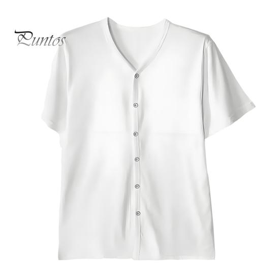 Herren Button-Down-T-Shirt, einfarbig, V-Ausschnitt, kurzärmelig, Sommer, lässig, atmungsaktiv, Oberteil für den täglichen Gebrauch auf der Straße XXXL weiß von Joom DACH