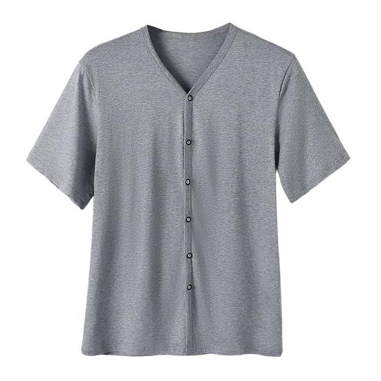 Herren Button-Down T-Shirt Einfarbig V-Ausschnitt Kurzarm T-Shirt Sommer L grau von Joom DACH