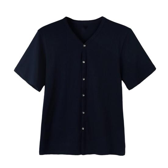 Herren Button-Down T-Shirt Einfarbig V-Ausschnitt Kurzarm T-Shirt Sommer L navy blau von Joom DACH