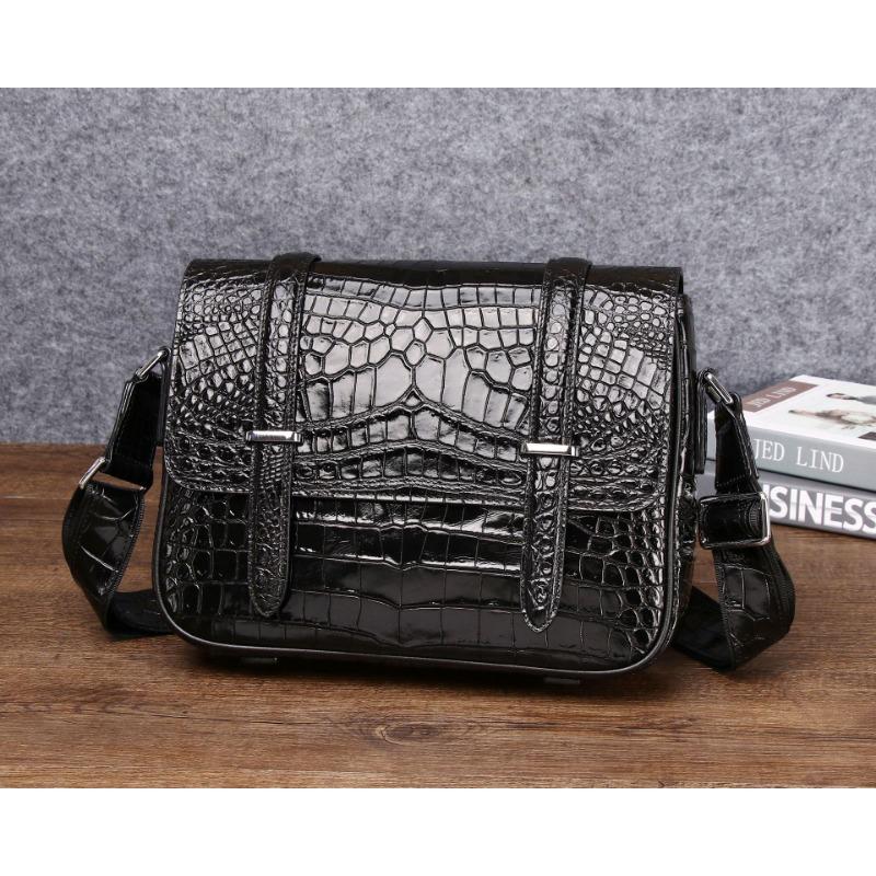 Herren Cambridge Tasche, Krokodilbauchleder Herren Tasche, Lässige Business Leder Umhängetasche, Leichter Luxus und Retro schwarz von Joom DACH