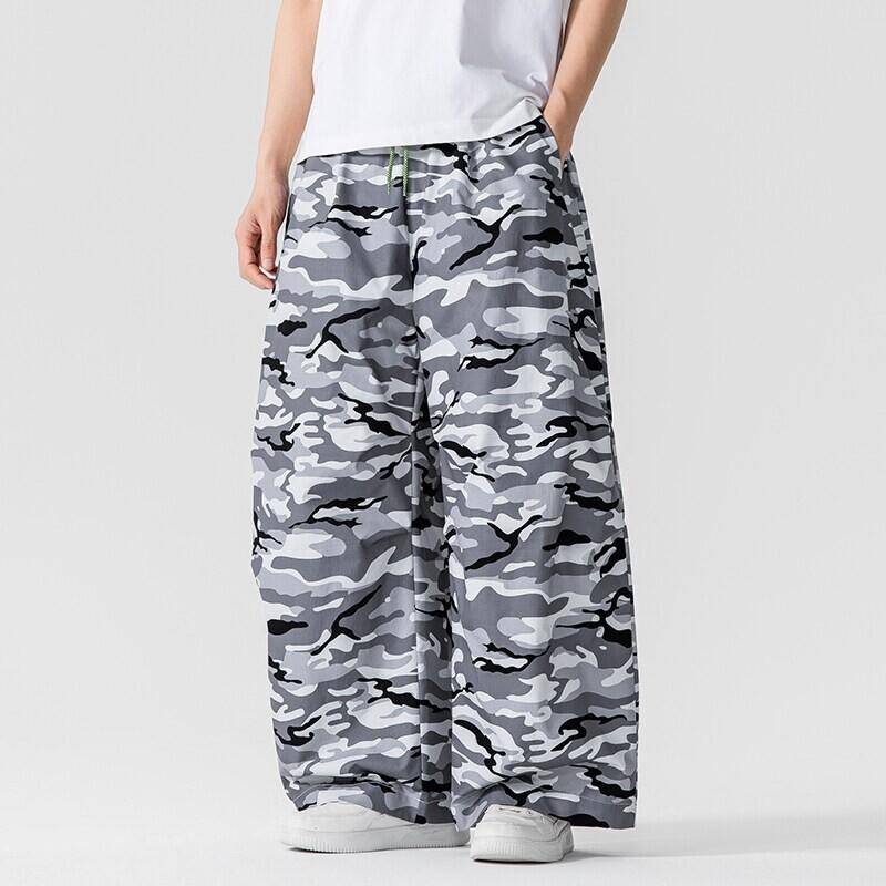 Herren Camouflage Cargohose Herren Streetwear Haremshose Locker Lässige Camo Hose Herren Weitbeinige Hose Männlich Harajuku Übergröße Hose M grau von Joom DACH