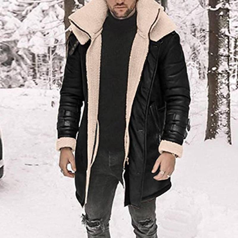 Herren Canvas Jacke Kapuze Herren Winter Reißverschluss Mantel Reverskragen Langarm gepolsterte Polyester Herrenjacke Oberbekleidung L schwarz von Joom DACH