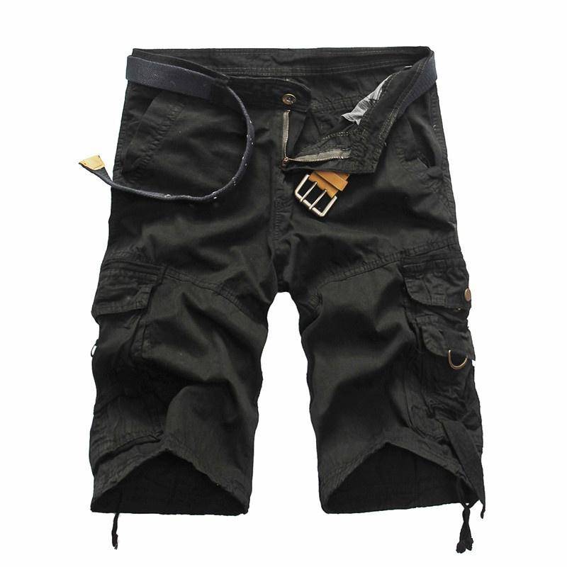 Herren-Cargo-Shorts, lockere Camouflage-Shorts mit mehreren Taschen, einfarbige Shorts, mittelhohe All-Match-Shorts 34 schwarz von Joom DACH