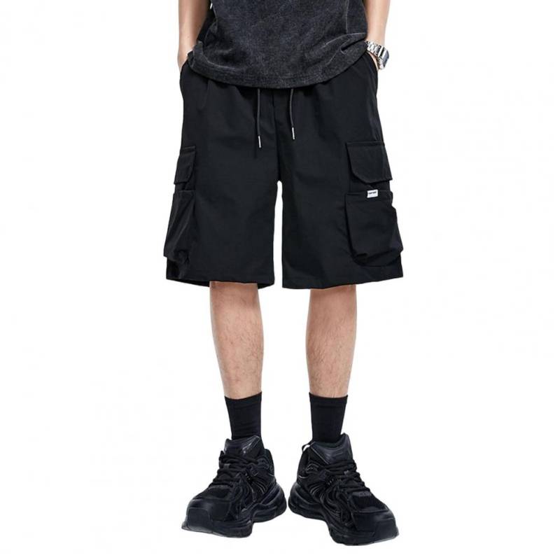 Herren Cargo-Shorts Niedrige Taille Verstellbarer Kordelzug Freizeitshorts Einfarbig Lockere Passform Mehrere Taschen Radlershorts Freizeit M schwarz von Joom DACH