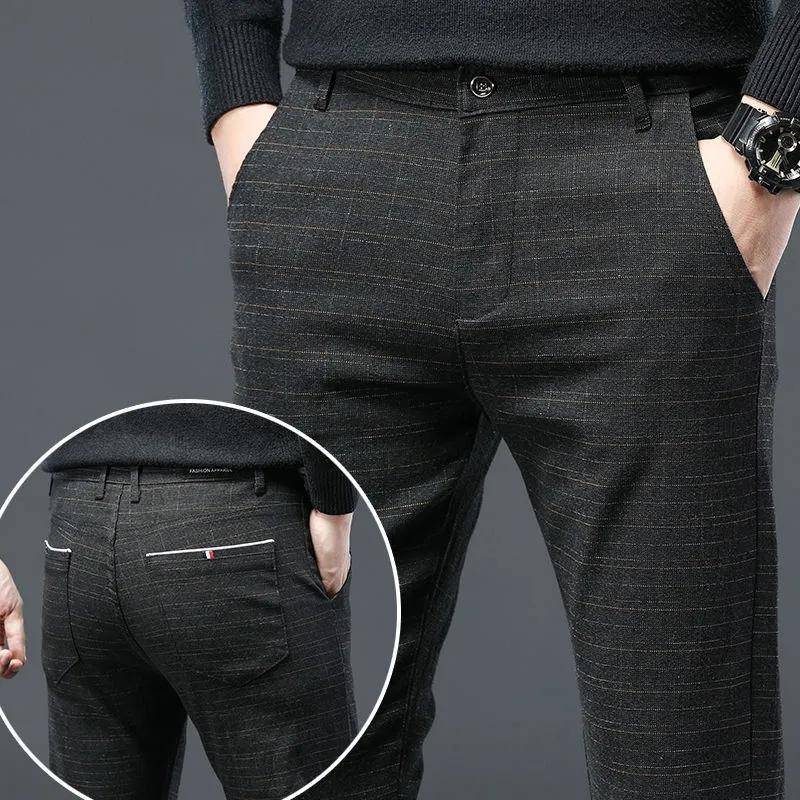 Herren Casual Baumwolle Leinen Hosen Business Plaid Hosen Gerade Schlanke Lange Hosen Frühling und Herbst Büro Casual Hosen 33 von Joom DACH