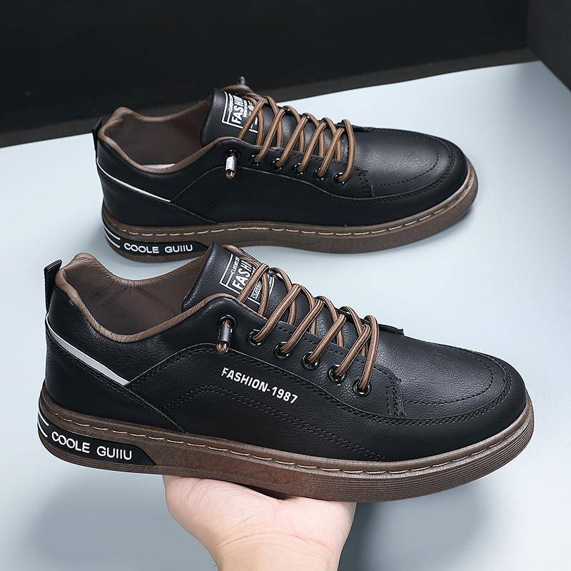 Herren Casual Leder Sneaker Wasserdichte Vulkanisierte Schuhe Herren Bequeme Frühling Sneaker Freizeitschuhe zapatos altos hombre 40 schwarz von Joom DACH