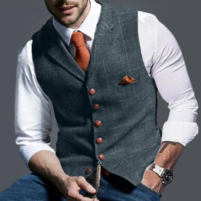 Herren Casual Plaid Weste Herren Slim Weste Herren Jacke Vintage Wolle Herringbone Retro Satin M von Joom DACH