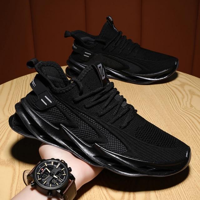 Herren Casual Sneaker Hohe Qualität Blade Laufschuhe Herren Neu Atmungsaktives Mesh Rutschfest Stoßdämpfung Trend Sport Fitnessschuhe 42 schwarz von Joom DACH