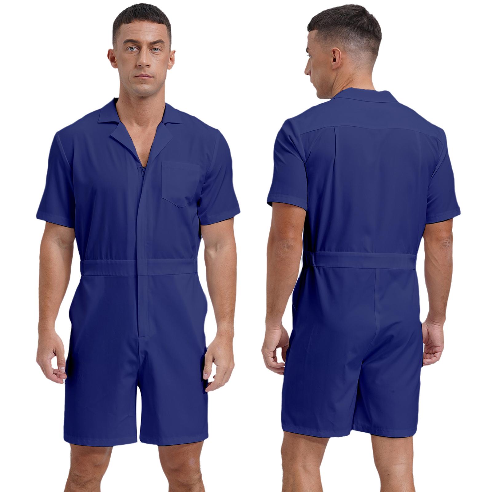 Herren Casual Streetwear Einfarbig Cargo Strampler Playsuit Jumpsuits Reißverschluss Lockere Shorts Hose Overall Trainingsanzug mit Tasche XL königsblau von Joom DACH