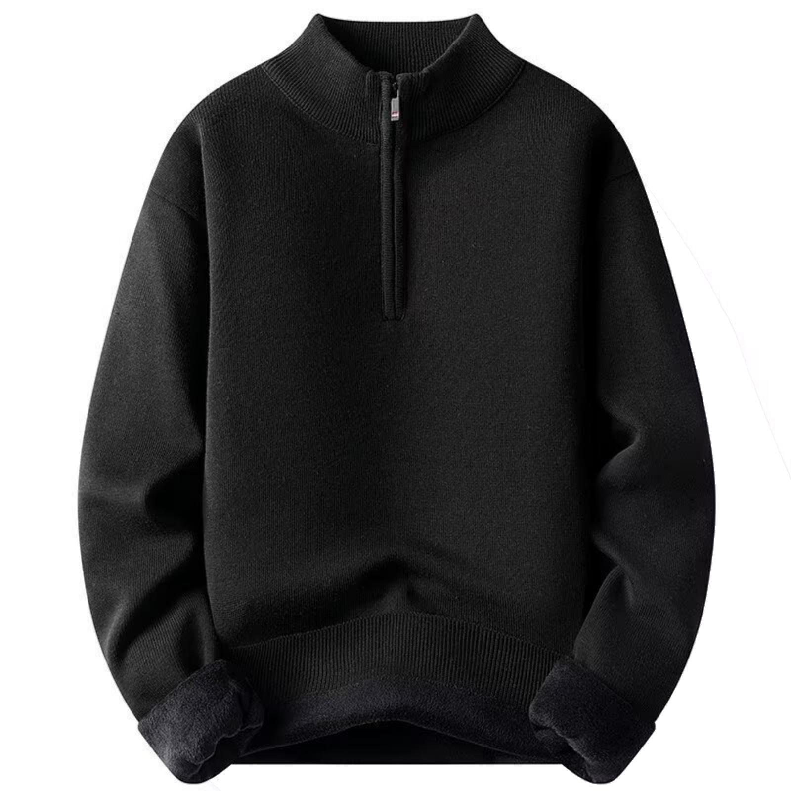 Herren Casual einfarbiger Strickpullover mit halbem Reißverschluss, halbhohem Kragen, langen Ärmeln, warmer Pullover L von Joom DACH