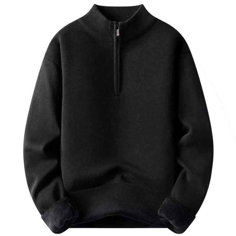 Herren Casual einfarbiger Strickpullover mit halbem Reißverschluss, halbhohem Kragen, langen Ärmeln, warmer Pullover L von Joom DACH