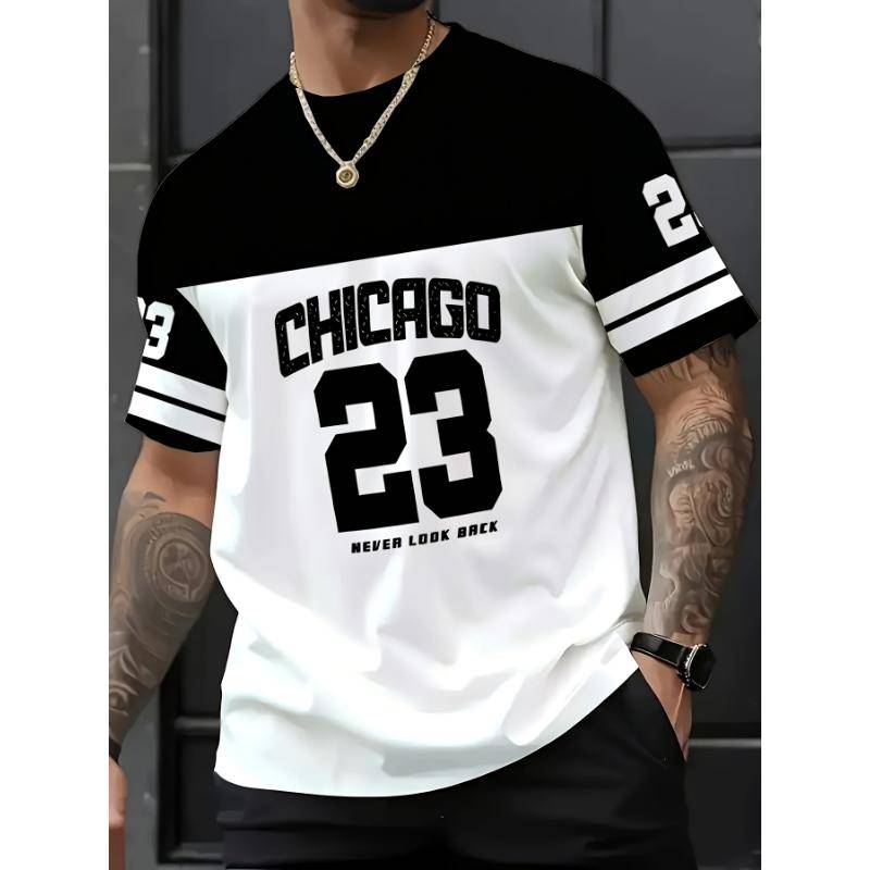 Herren Chicago 23 Grafik T-Shirt Kurzarm Sport Damen T-Shirt Unisex Lässig Alltagskleidung Sommer Herren Renn T-Shirt 4XL von Joom DACH