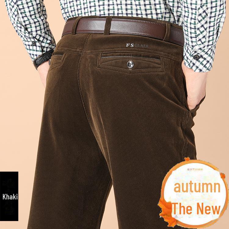 Herren Cordhose mit hoher Taille und lockerer Freizeithose für Herbst/Winter (50+, Große Größe) 38 khaki von Joom DACH