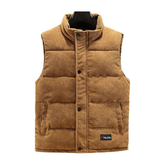Herren Cordweste Mantel Stehkragen Ärmellos Einreihig Baumwollweste mit Taschen Design Einfarbig Warme Weste XL khaki von Joom DACH