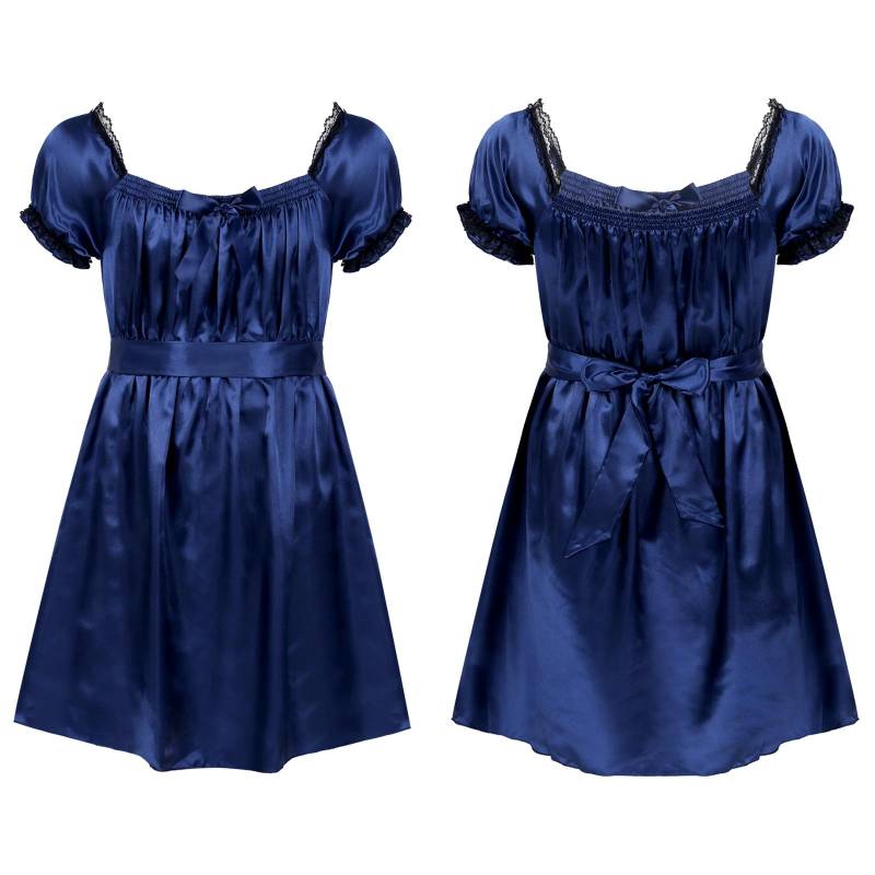 Herren-Crossdress-Dessouskleid mit Rüschen aus seidigem Satin, Sissy-Dienstmädchen-Nachtwäsche-Nachthemd XL navy blau von Joom DACH
