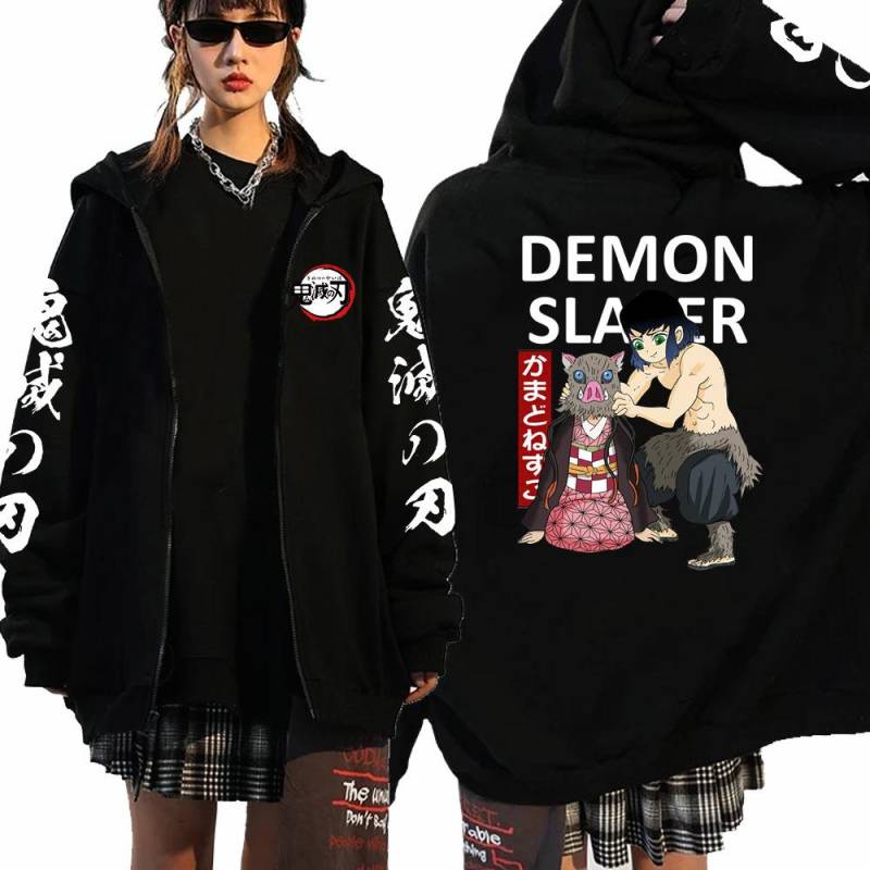 Herren Damen Anime Zip Hoodie Demon Slayer Grafikdruck Übergröße Sweatshirt Harajuku Unisex Winter Warme Streetwear Zip Up Jacke S von Joom DACH