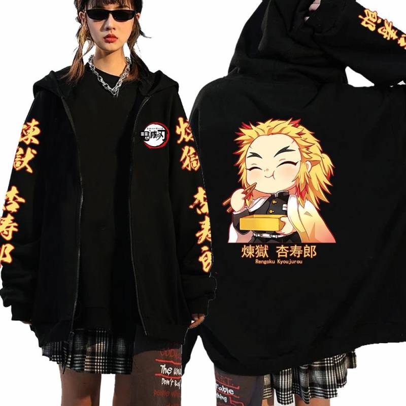 Herren Damen Anime Zip Hoodie Demon Slayer Grafikdruck Übergröße Sweatshirt Harajuku Unisex Winter Warme Streetwear Zip Up Jacke XXL von Joom DACH