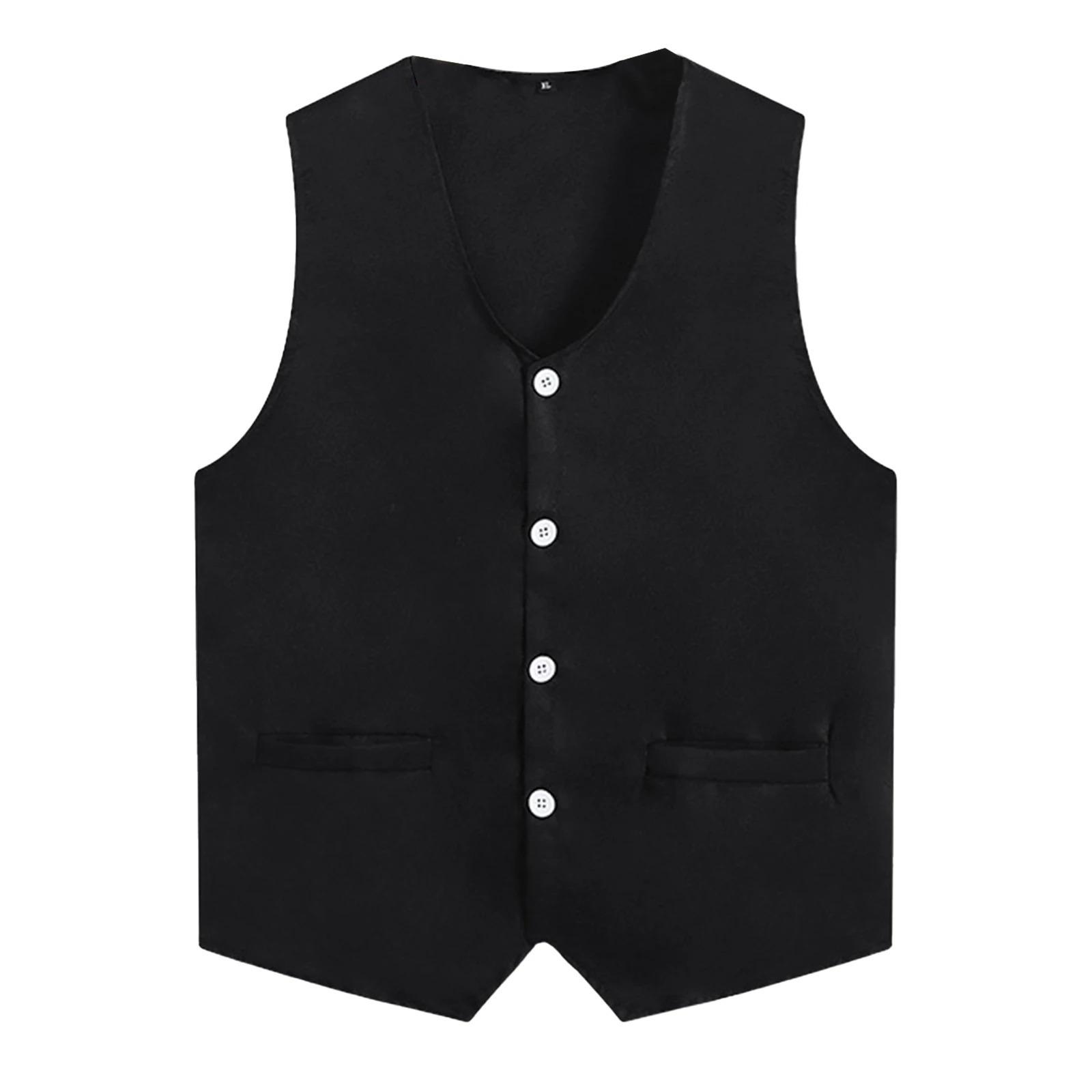 Herren Damen Unregelmäßiger Saum Freiwilligenweste Unisex Erwachsene Kellner Barkeeper Arbeitsuniform Einfarbig V-Ausschnitt Ärmellos Weste 3XL schwarz von Joom DACH