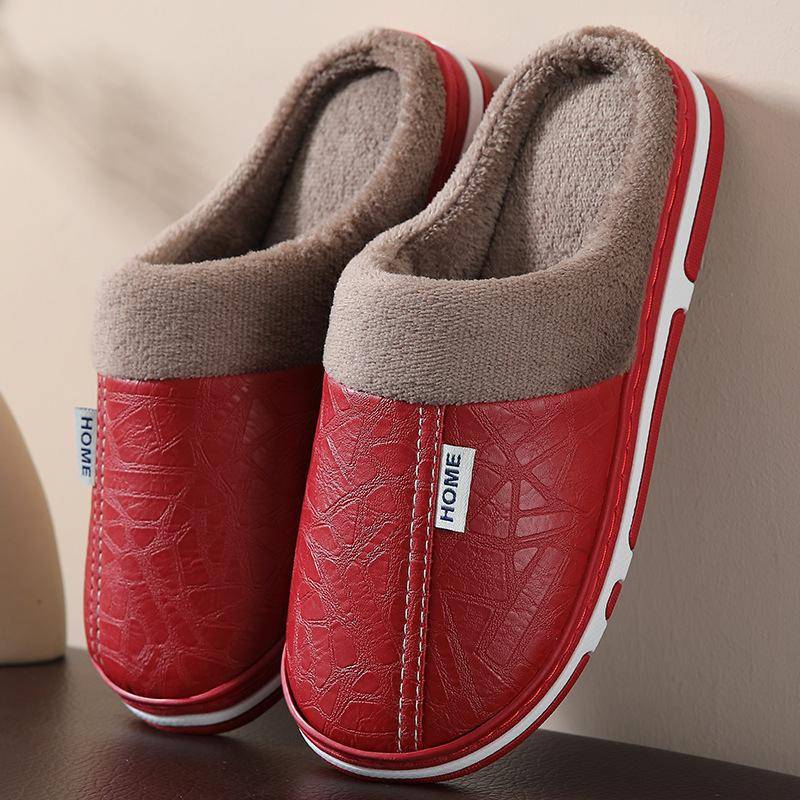 Herren Damen Wasserdicht Winter Warm Plüsch Kunstleder Hausschuhe Indoor-Slipper Rutschfeste Hausschuhe 38-39 [Recommended for 37-38 feet] von Joom DACH