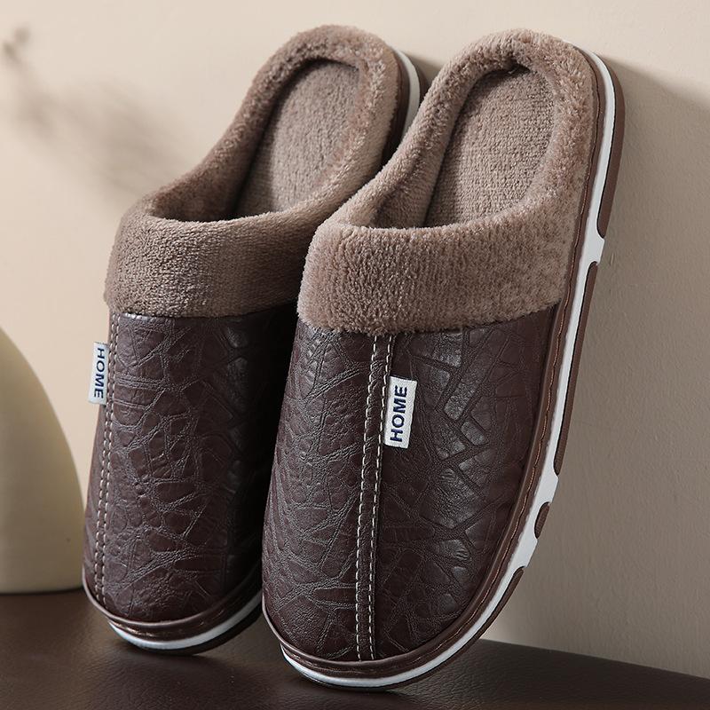 Herren Damen Wasserdicht Winter Warm Plüsch Kunstleder Hausschuhe Indoor-Slipper Rutschfeste Hausschuhe 44-45 [Recommended for 43-44 feet] von Joom DACH