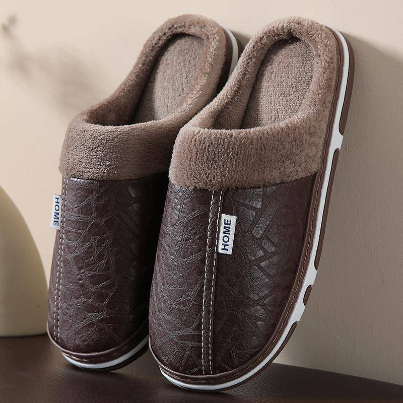 Herren Damen Wasserdicht Winter Warm Plüsch Kunstleder Hausschuhe Indoor-Slipper Rutschfeste Hausschuhe 44-45 [Recommended for 43-44 feet] von Joom DACH