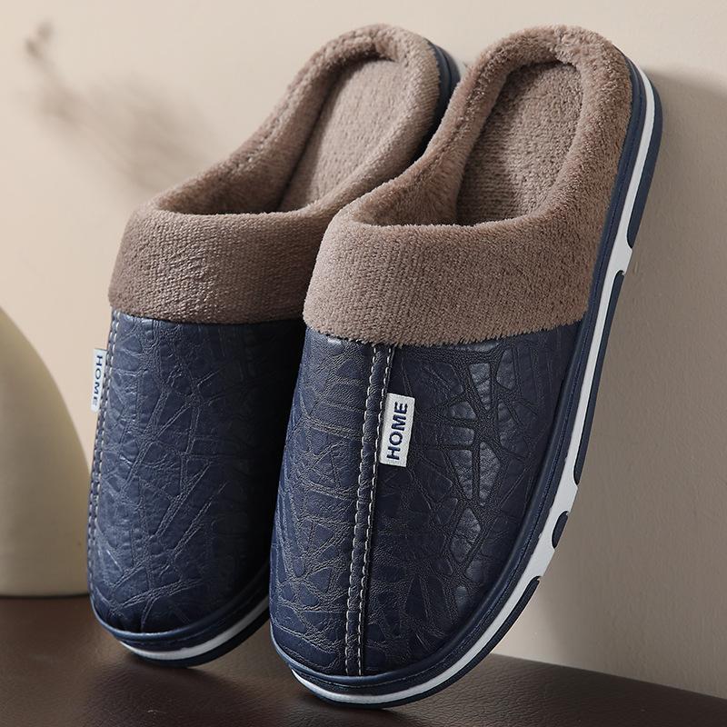 Herren Damen Wasserdicht Winter Warm Plüsch Kunstleder Hausschuhe Indoor-Slipper Rutschfeste Hausschuhe 44-45 [Recommended for 43-44 feet] von Joom DACH