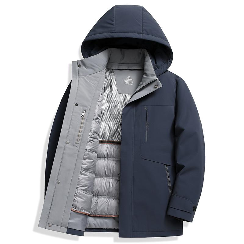 Herren Daunenjacke Business Casual Milchseidenstoff Demontage Gänsedaunenjacke Mittellange Daunenjacke mit Kapuze 4XL von Joom DACH